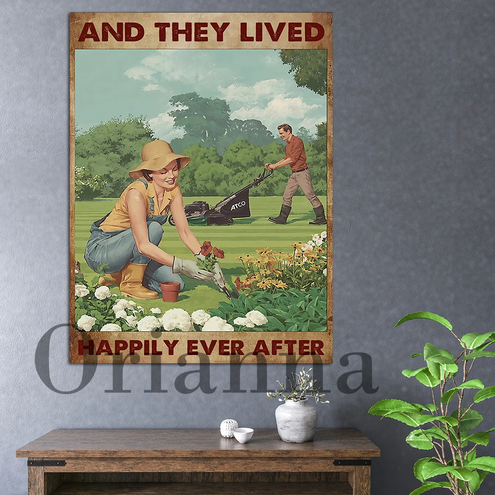 Gardening And They Lived Happily Ever After Retro Poster, Gardening Couple And They Lived Happily Ever After Vintage Poster Gift