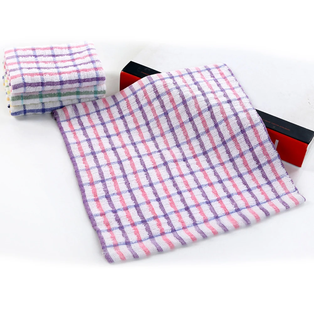 

Plaid Cotton Yarn Kitchen Lint-Free Non-Stick Oil Absorbing Dish Cloth Window Glass Towel Super Absorbent Purple Home