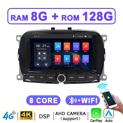 Android 15 Auto autoradio draadloze Carplay stereo voor Fiat 500 2016-2019 Bluetooth autoradio 2 DIN 7 inch scherm multimediaspeler