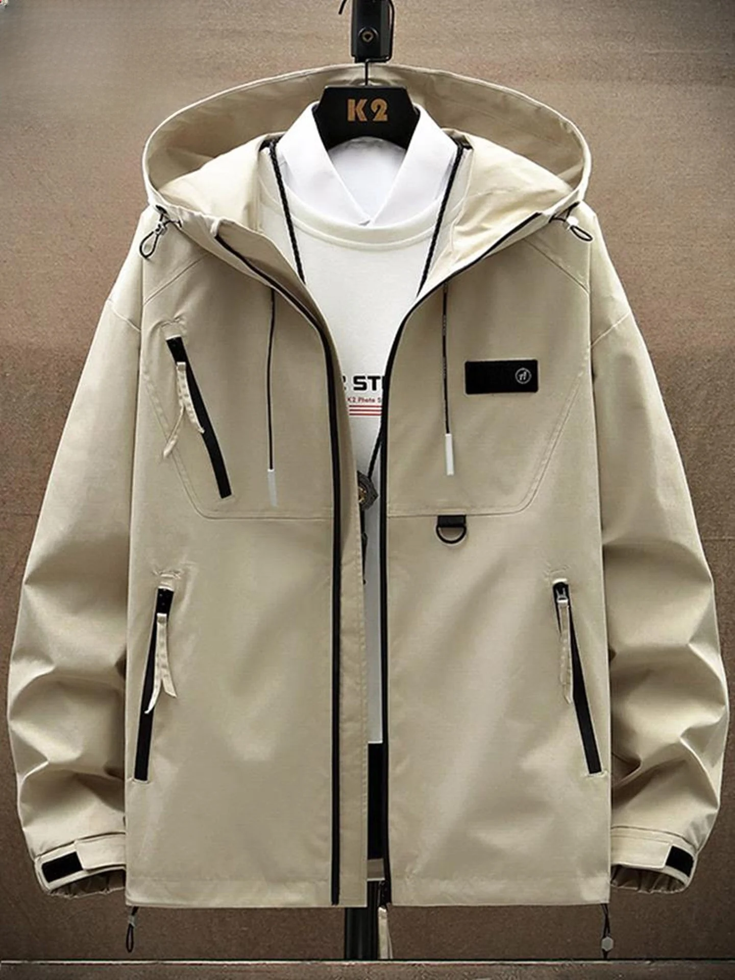

Spirit Men's Thiened Fce Jaet Autumn Winter Coat Windproof Youthful Sle Long Sve Zipper Closure Hooded Coat