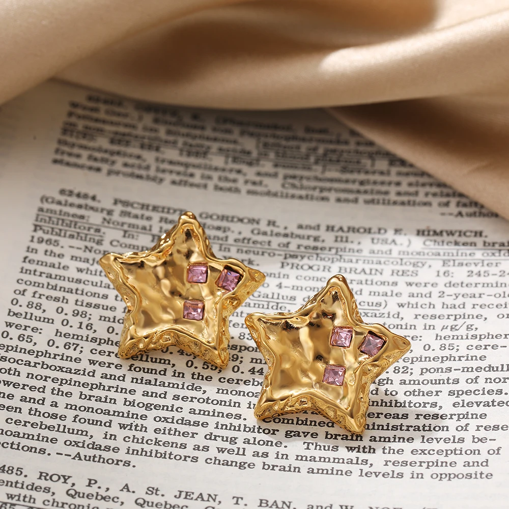 Charm Gold Plated Purple Crystal Star Studs Waterproof Thick Geometric Zircon Ear Stud for Women Fashion Jewelry 2024 New Aretes