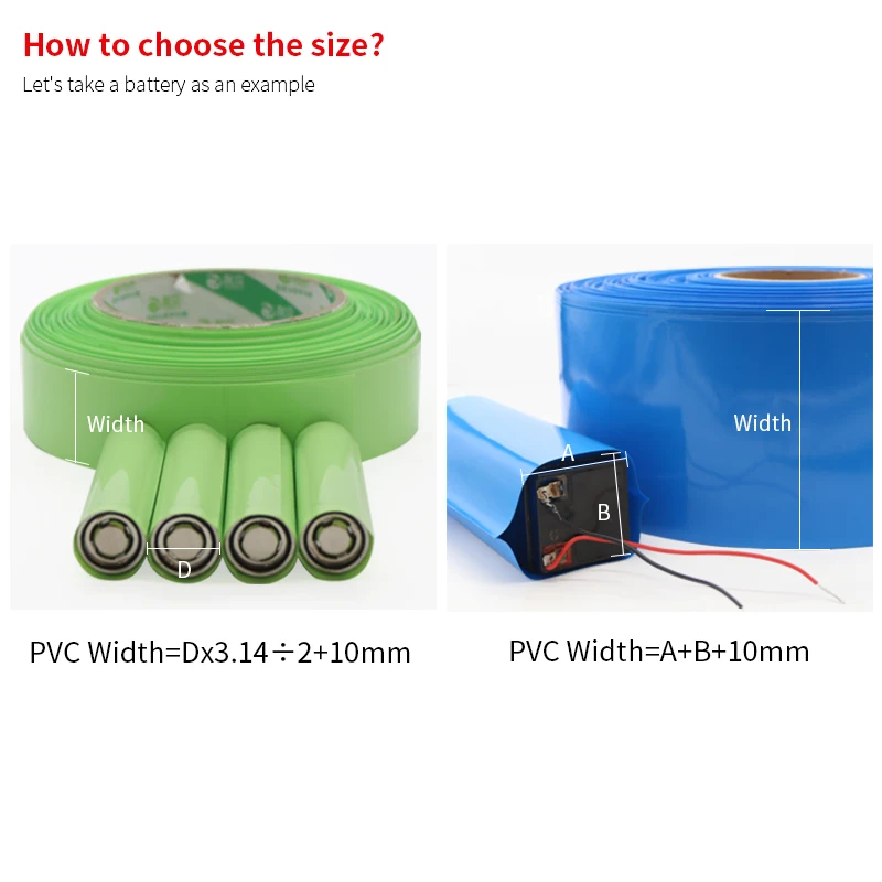 Paquete de Tubo termorretráctil de PVC, funda de Cable de caja de litio, envoltura de película aislada, diámetro de 16-200mm, ancho de 25mm ~