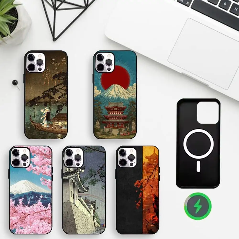 

Ukiyoe Phone Case For iPhone17,16,15,14,13,12,11 Max Black Wireless Charging Protecitve Cover