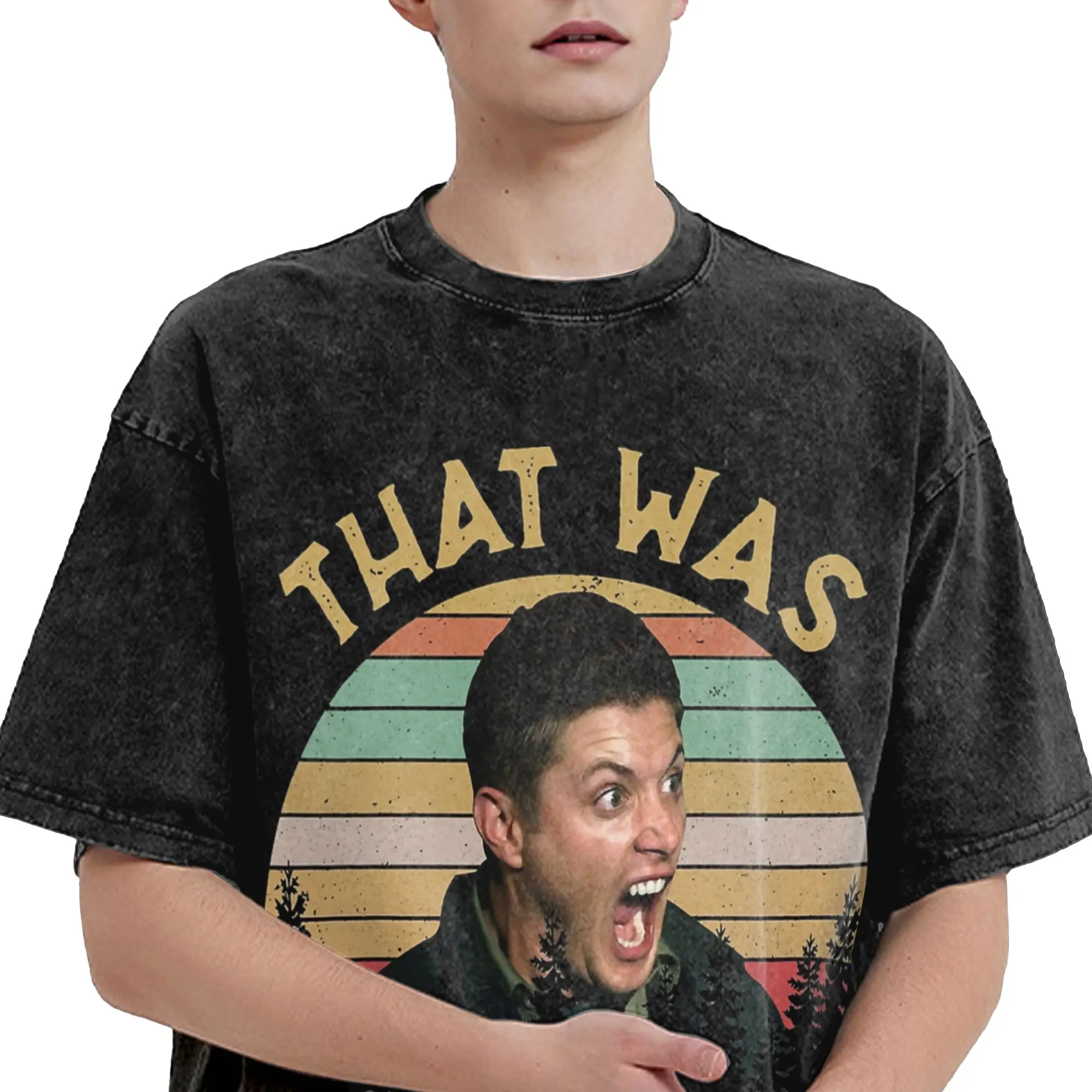 Harajuku Washed Shirt Dean Winchester Supernatural That Was Scary  Merch Vintage T Shirt  Streetwear Short Sleeve