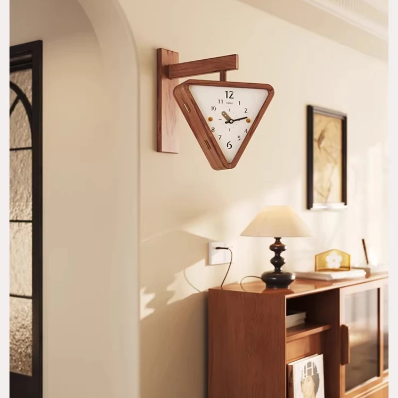 Solid Wood Wall Clocks Double-sided Triangular Design Creative Wall Clocks Simple Quiet Home Decor Orologi Da Parete ZY40BGZ