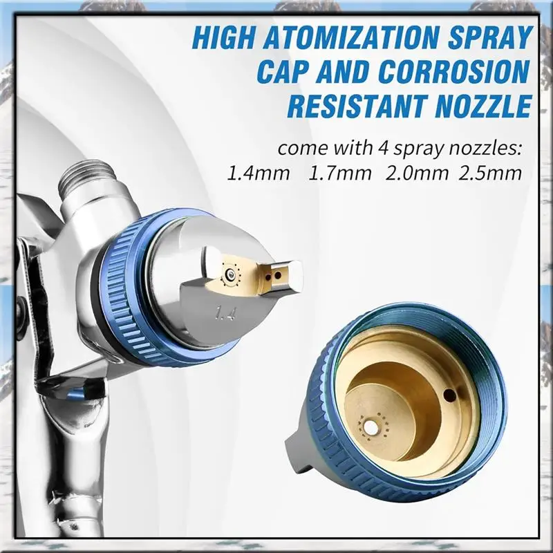 

AA46 HVLP Gravity-Fed Air Spray-Gun With 1.4/1.7/2.0/2.5 Mm Nozzles And 650 Cc Mixing Cups, Automotive Paint Sprayer