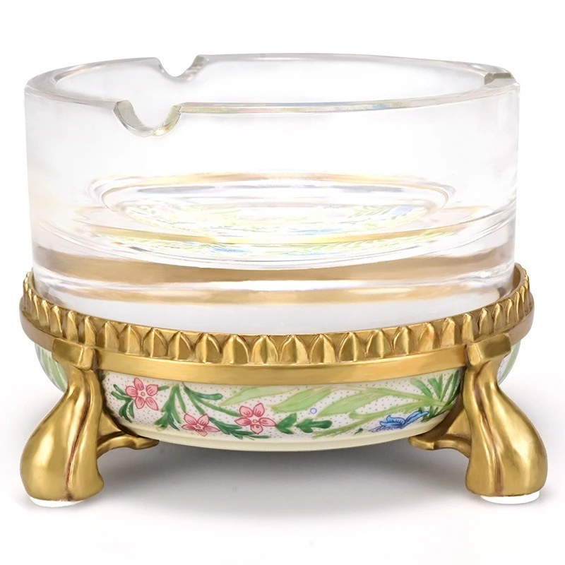 Cigar ashtray, European style, crystal inlaid copper handmade large diameter ashtray