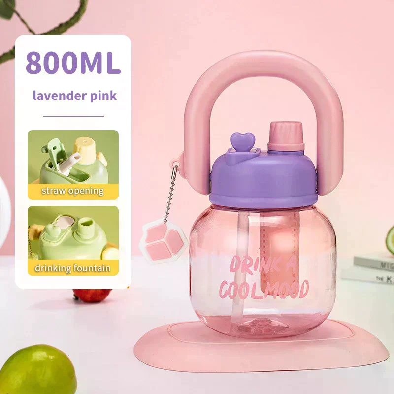 [MA]Portable Handle Plastic Cup Reusable Leakproof Carry Mug for Home Office Outdoor Travel[MA]