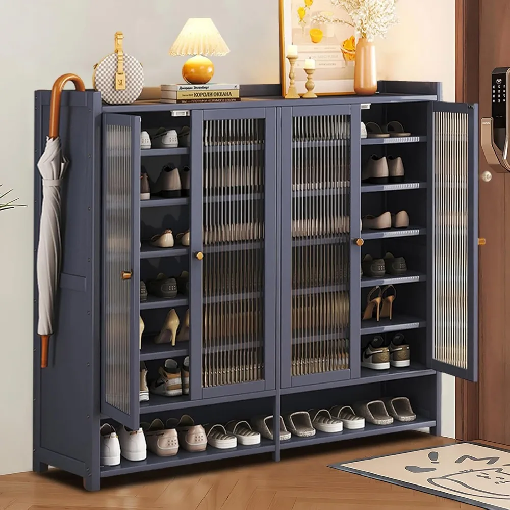 Bamboo Shoe Storage Cabinet, 8-Tier Shoe Cabinet with Doors, Freestanding Sneakers Shoe Rack Shelf for 36-40 Pairs