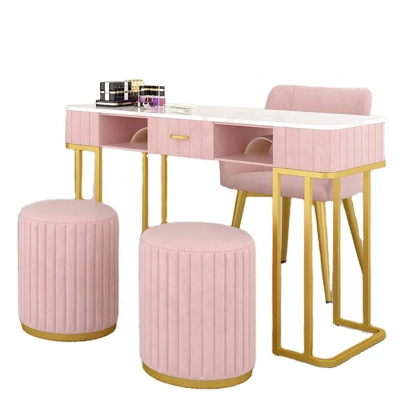 

Marble Top Nail Table Nail Salon Desk Metal Manicure Art Table Nail Tables with Chairs