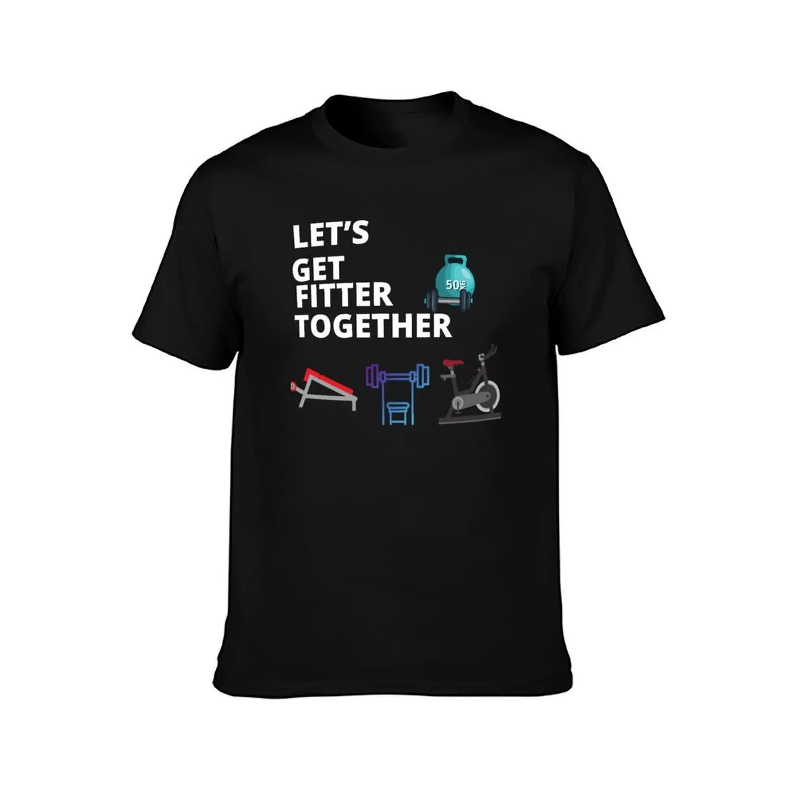 Let’s Get fitter together T-Shirt, Summer Casual Cotton Tee, Oversized Streetwear Tops, Vintage Graphic Print, Unisex Men Women