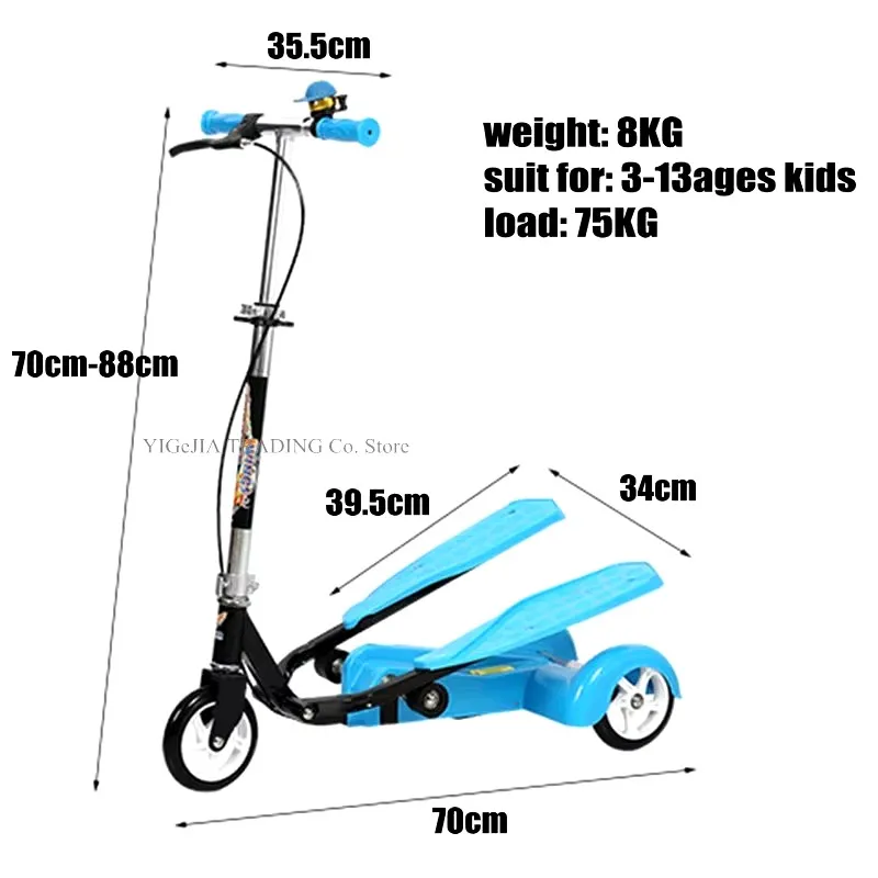 Trottinette à pédales Easy Ride Kids 2 avec frein à main, trottinette à double pédale avec équipement de protection, scooter de fitness avec hauteur sœur