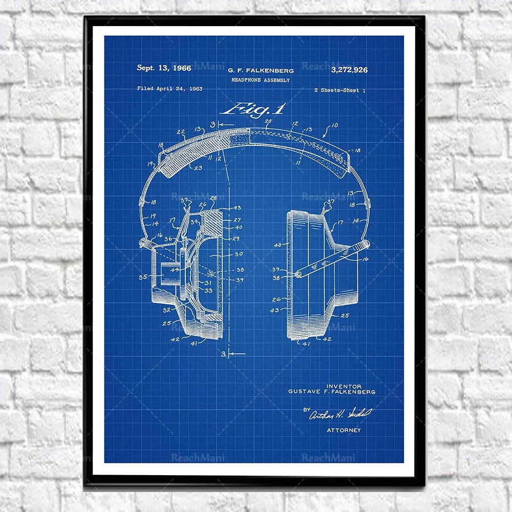 Headphones Patent Print Headphones Poster Music Lover Gift