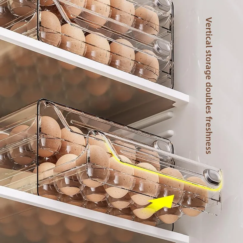 Large Capacity Drawer Style Egg Storage Box Transparent Kitchen Egg Box Double Layer Refrigerator  Preservation Box