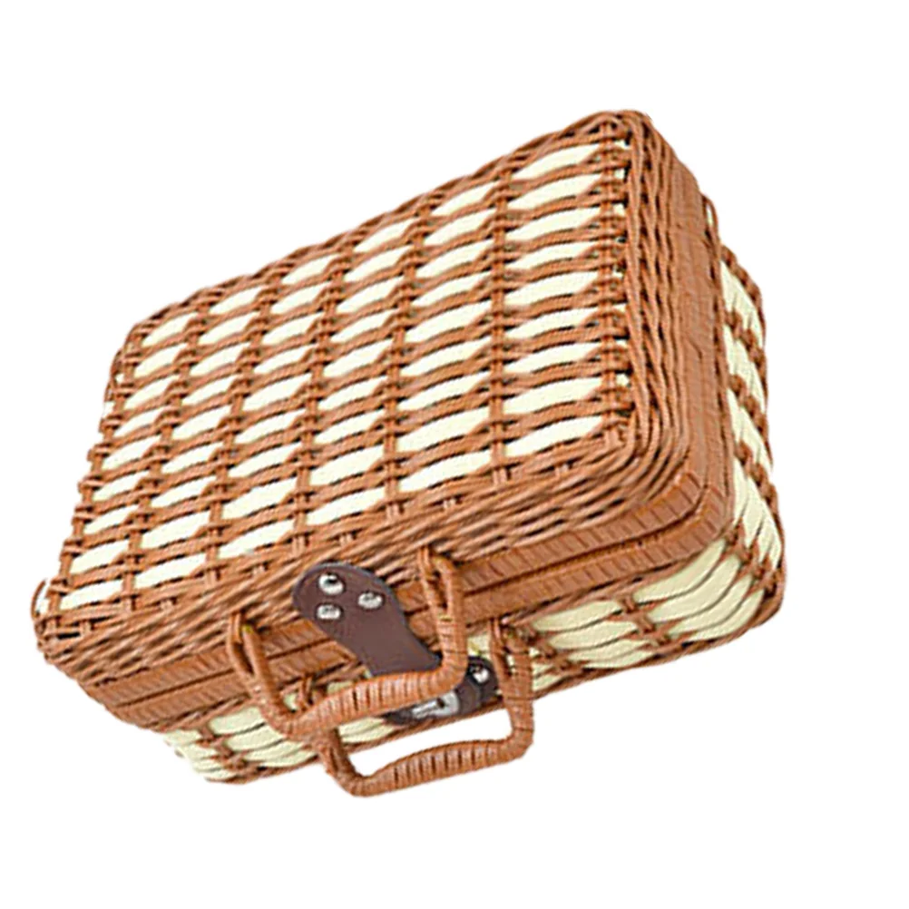 

Handwoven Storage Box 30x21x12cm Vintage Picnic Basket Retro Woven Case High Capacity Portable Home Office Solution Storage Box