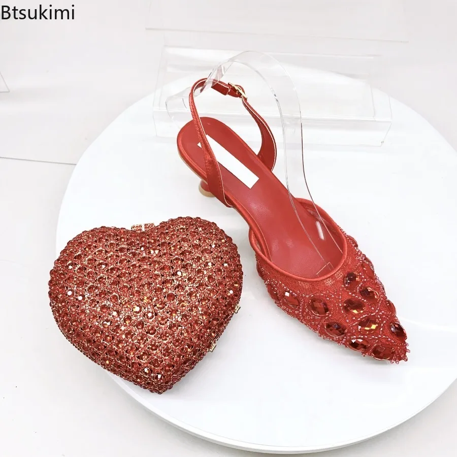 New Women's Clutch Bag and Shoes Banquet Diamond High Heels Stylish Dress Shoes Pointed Toe Stiletto Heels Wedding Evening Bags