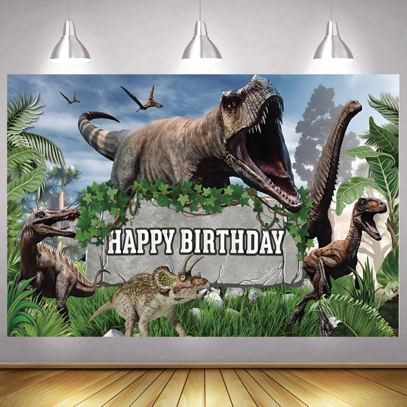Jurassic World Photography Backdrop Tropical Jungle Dinosaur Park Boys Happy Birthday Party Photo Backdrop Props Wall Decoration