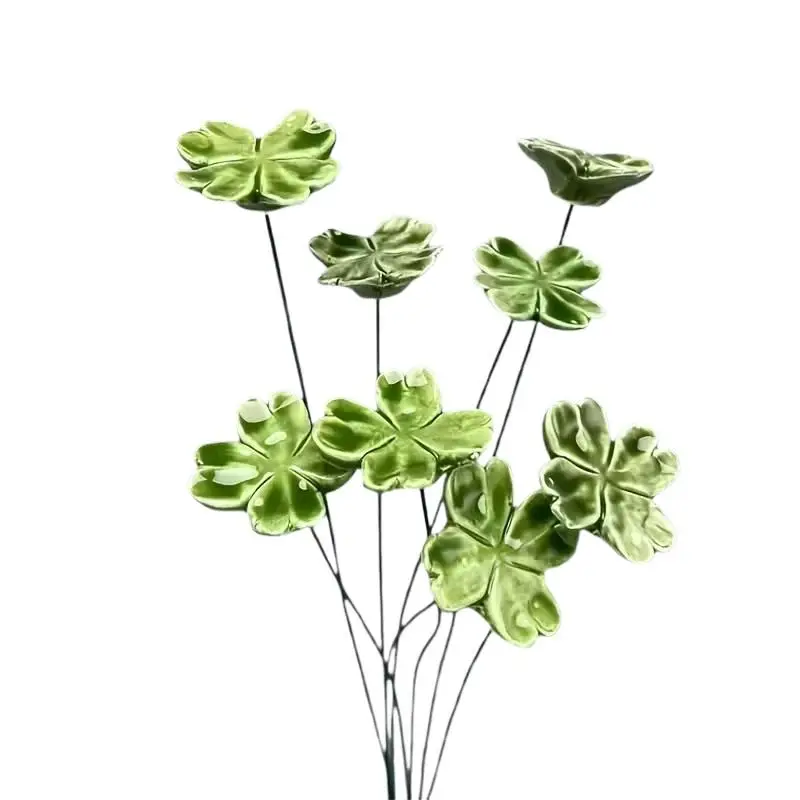 New 6/8/10pcs Four-Leaf Ceramic Flowers Symbolize Luck, Hope, Faith, Love Never Fading, Eternal Ceramic Flowers Home Decor