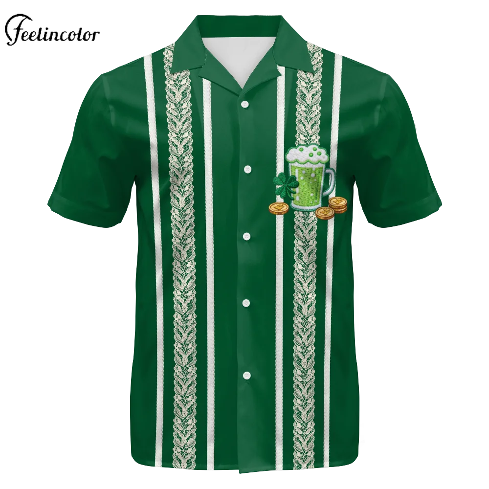 Men Shamrock Beer Print Polo Shirt Green St. Patrick's Day Tops Short Sleeve Button Up Shirts Summer Casual Party Beach Clothes