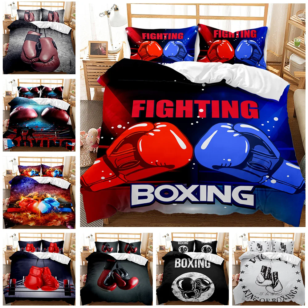 

Boxing Gloves Duvet Cover Queen/King Size For Kids Teens Boys Men Adult Sports Boxing Game Competitive Duvet Cover, Black Red