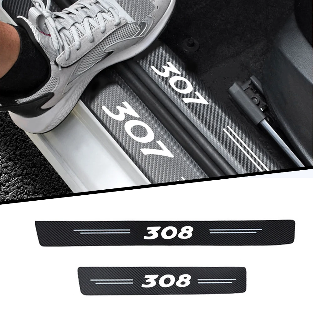 4pcs car sticker carbon fiber texture threshold strip For peugeot 206 3008 208 307 308 408  Auto Accessories parts