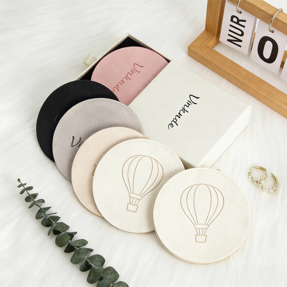 

50Pcs 8*8cm Custom Logo Folded Velvet Circular Envelope Flap Bags Microfiber Jewelry Pouch Jewellery Necklace Packaging Sack