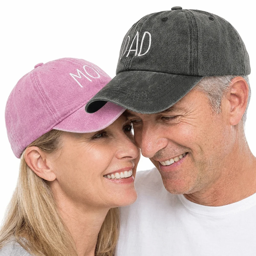 Retro Embroidered MOM DAD Baseball Cap Distressed Washed Cotton Couple Cap Adjustable Dad Hats for Man Women