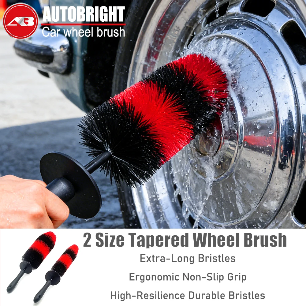 AUTOBRIGHT Car Wheel Wash Brush Tyre Brush Long Soft Bristle Cleaning Brush Motor Engine Grille Wheel Wash Brush Cleaning Tool