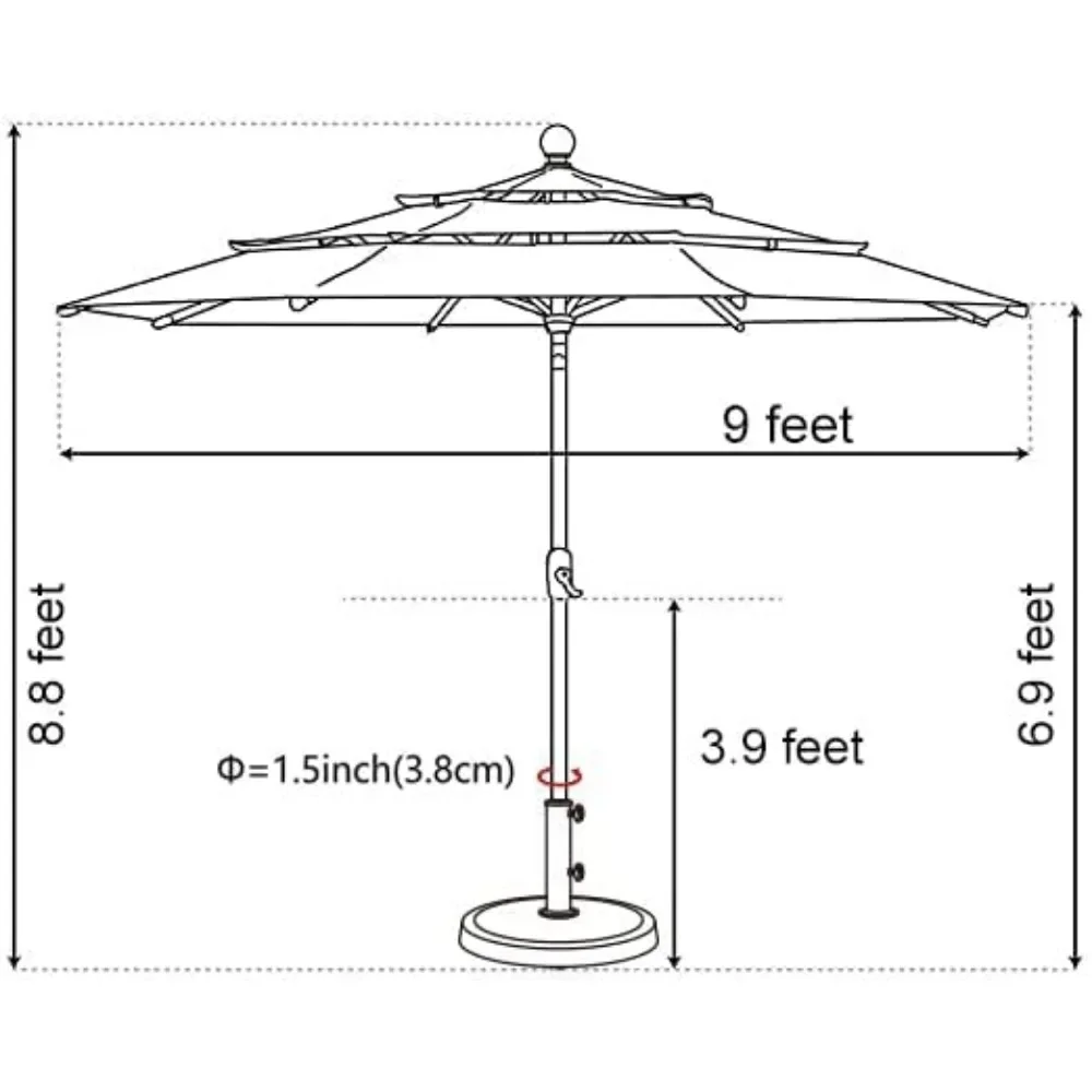 Guarda-chuva do pátio com ventilação, guarda-chuva de mesa ao ar livre, guarda-sol de jardim, sem desbotar, mercado, 9Ft, 3 níveis, 10 anos