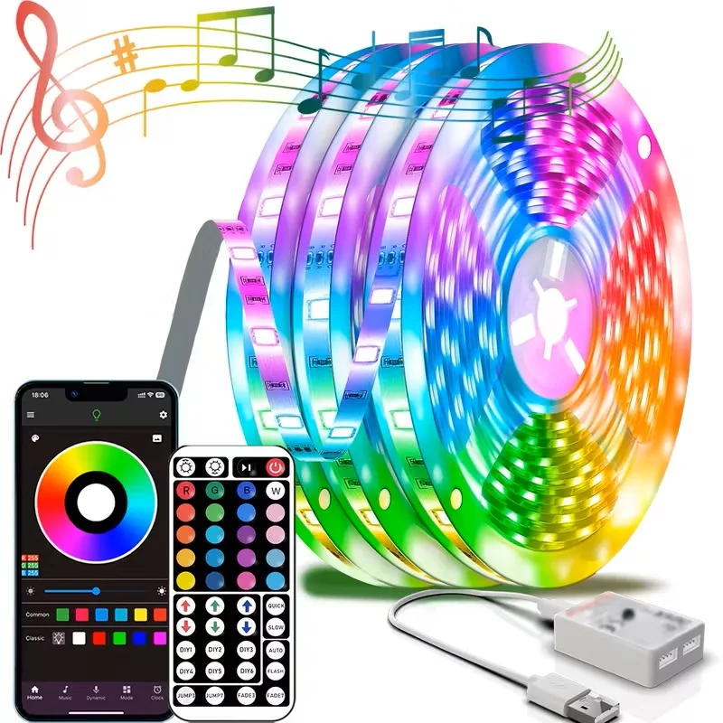 

Светодиодная лента RGB SMD 2835, USB-пульт дистанционного управления и приложение, Bluetooth, гибкая лента, диодная лента для ТВ-фона, гостиной, спальни