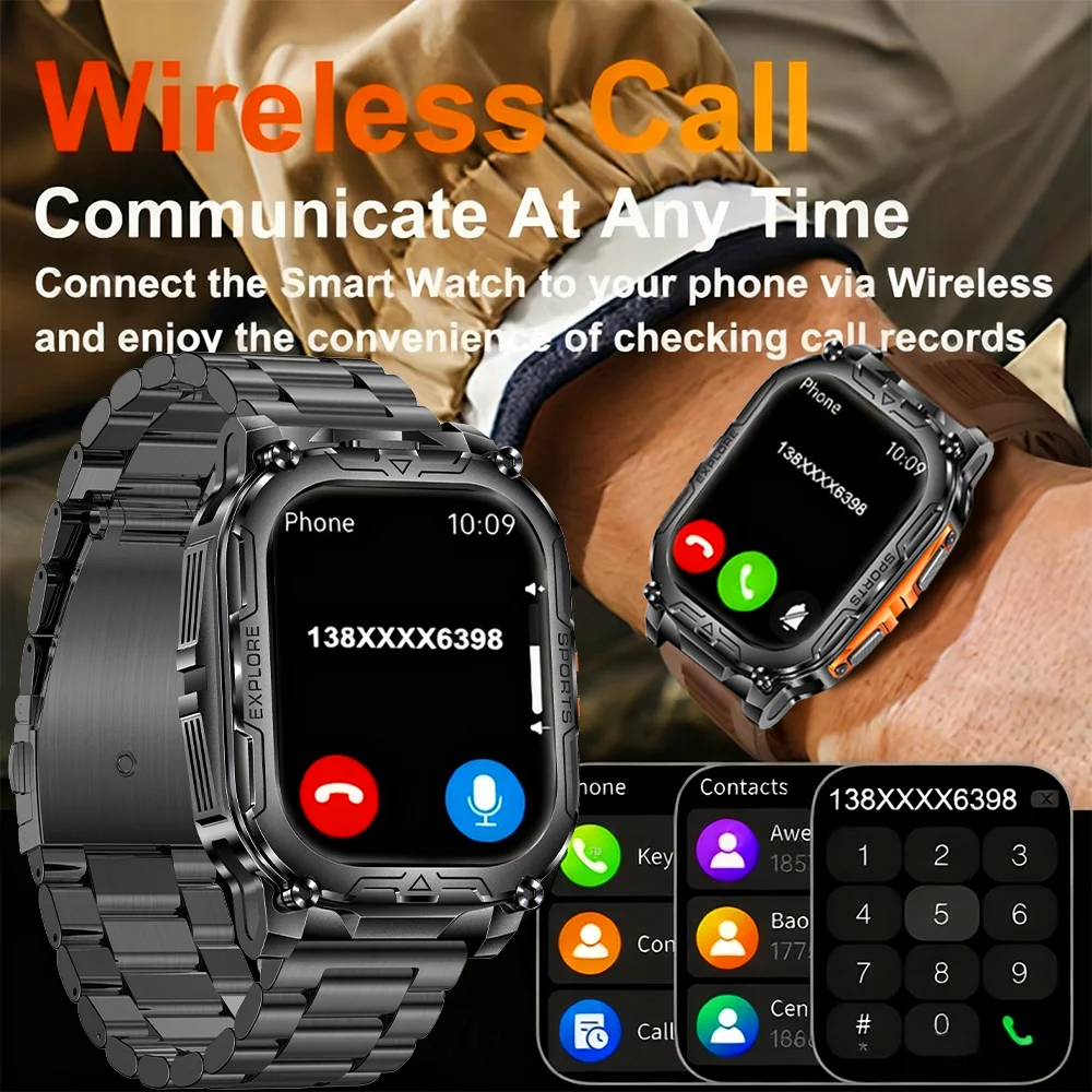 Novo relógio inteligente militar bulit-in bússola altímetro 3atm ip69k à prova dip69 água amoled bluetooth chamada 2.01 "relógio inteligente para android ios