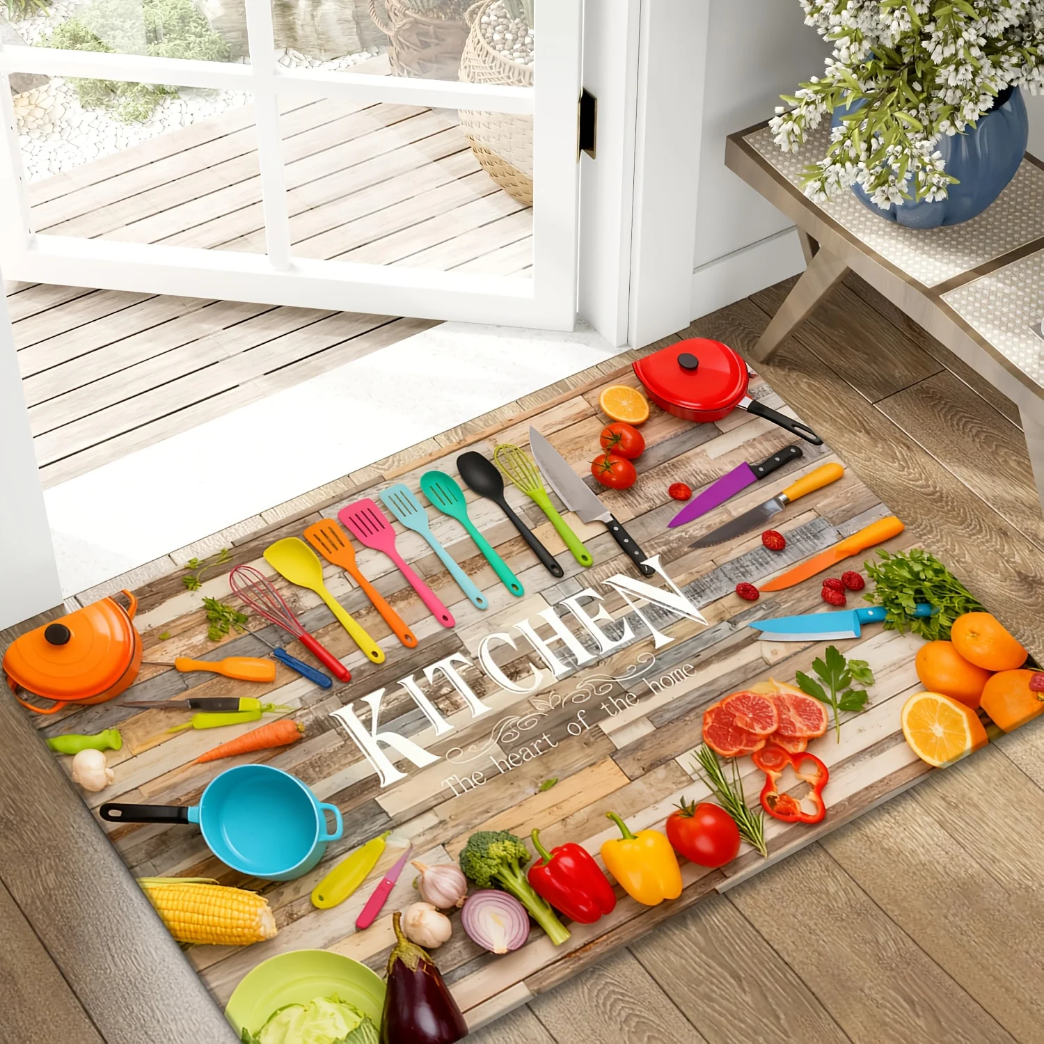 1pc Colorful Fresh Fruits & Vegetables Runner Area Rug, Decorative Hallway Entryway Floor Mat, Non‑Slip Machine‑Washable Home
