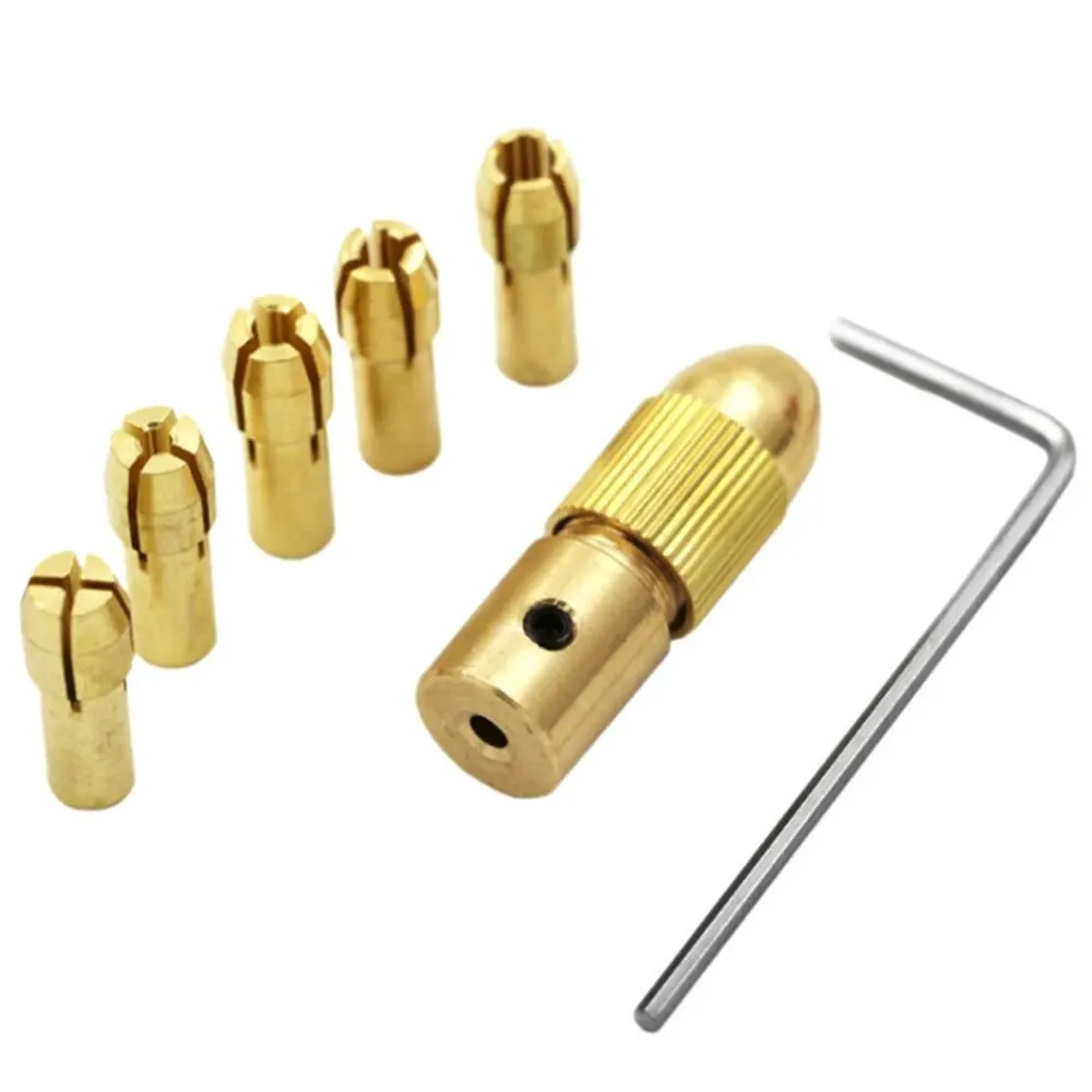 6 Piece Set Hole Diameter 1.0-3.0mm Brass Center Shaft Drill Chuck Set Small Motor Electric Drill Accessory Tool Set