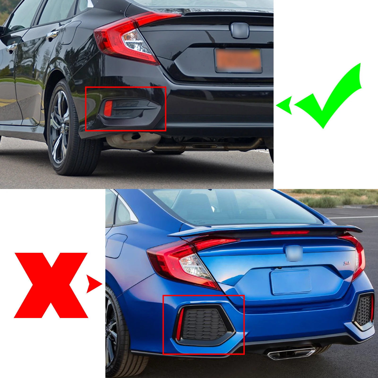 2pcs Chrome Silver Rear Bumper Reflector Strip Rear Fog Lamp Bezel Overlay Cover Molding Trims For Honda Civic Sedan 2016-2021
