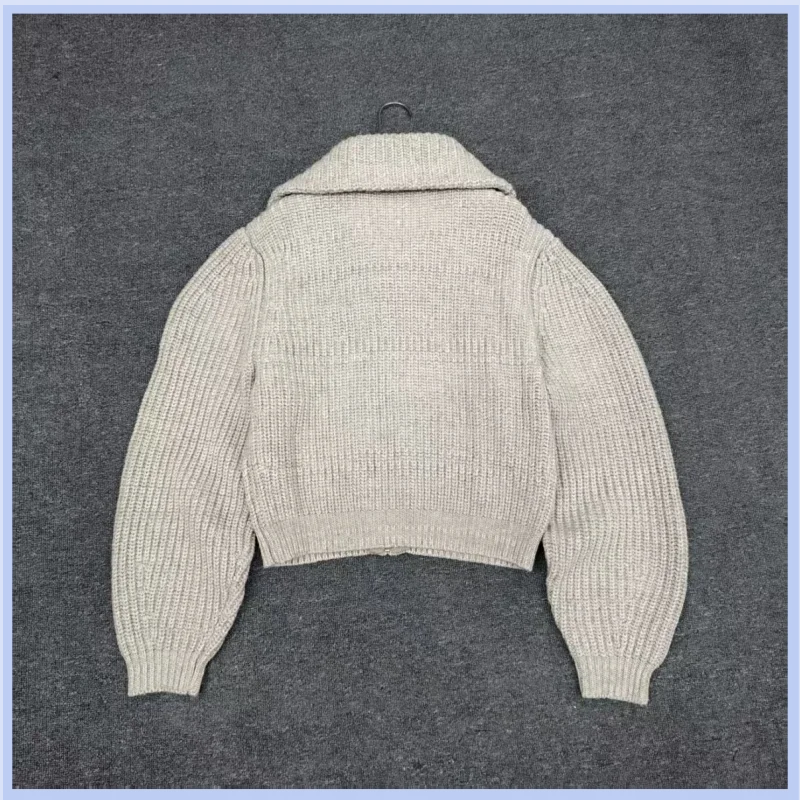 26 year new minimalist commuting coarse needle ribbed zipper knitted sweater jacket