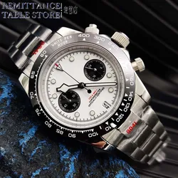 Men's 40mm Elegant White Dial VK64 Quartz Chronograph Men's Watch, 5-Hands Calendar Display, Sapphire Waterproof Case