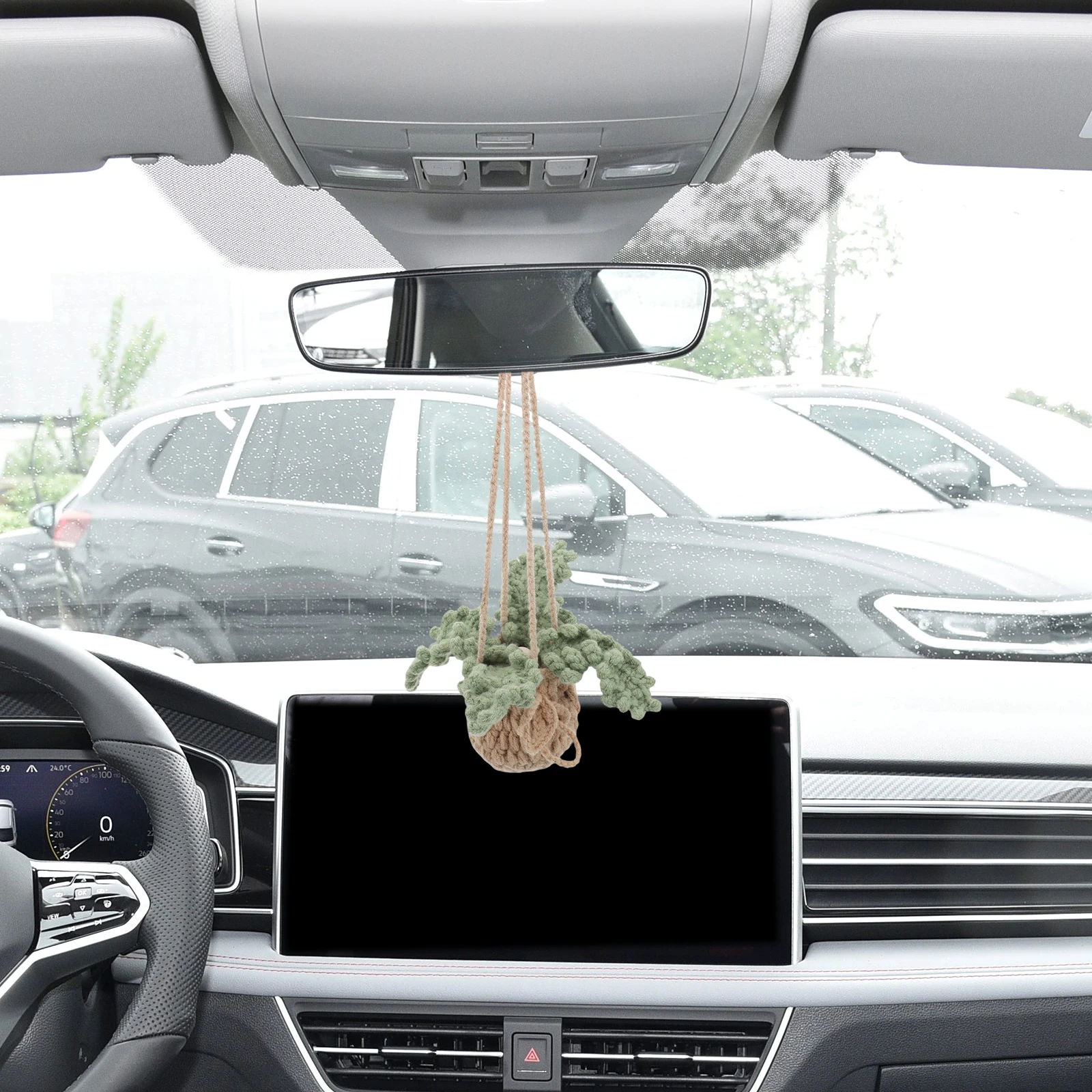 

2Pcs Crochet Plant Car Hanging Ornament Car Interior Decoration Knitted Basket Flower Artificial Rearview Mirror Charm