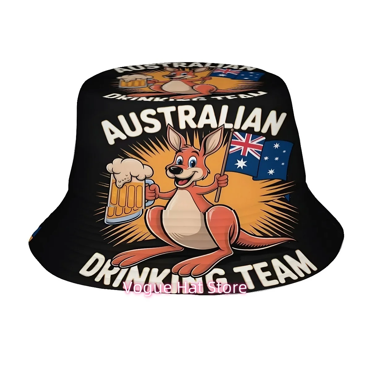 ()1pcs Australia Day, Kangaroo and Australian Flag, Beer Glass Unisex Printed Fisherman Hat, Stylish Hat with Fun Personality, O