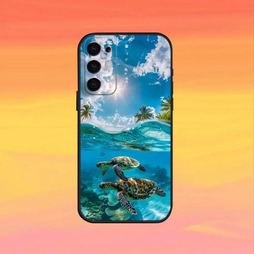 Casing Ponsel Sea T-Turtle Untuk Samsung S25,S24,S21,S22,S23,S30,Ultra,S20,Plus,Fe,Note,10,9,5G Hitam