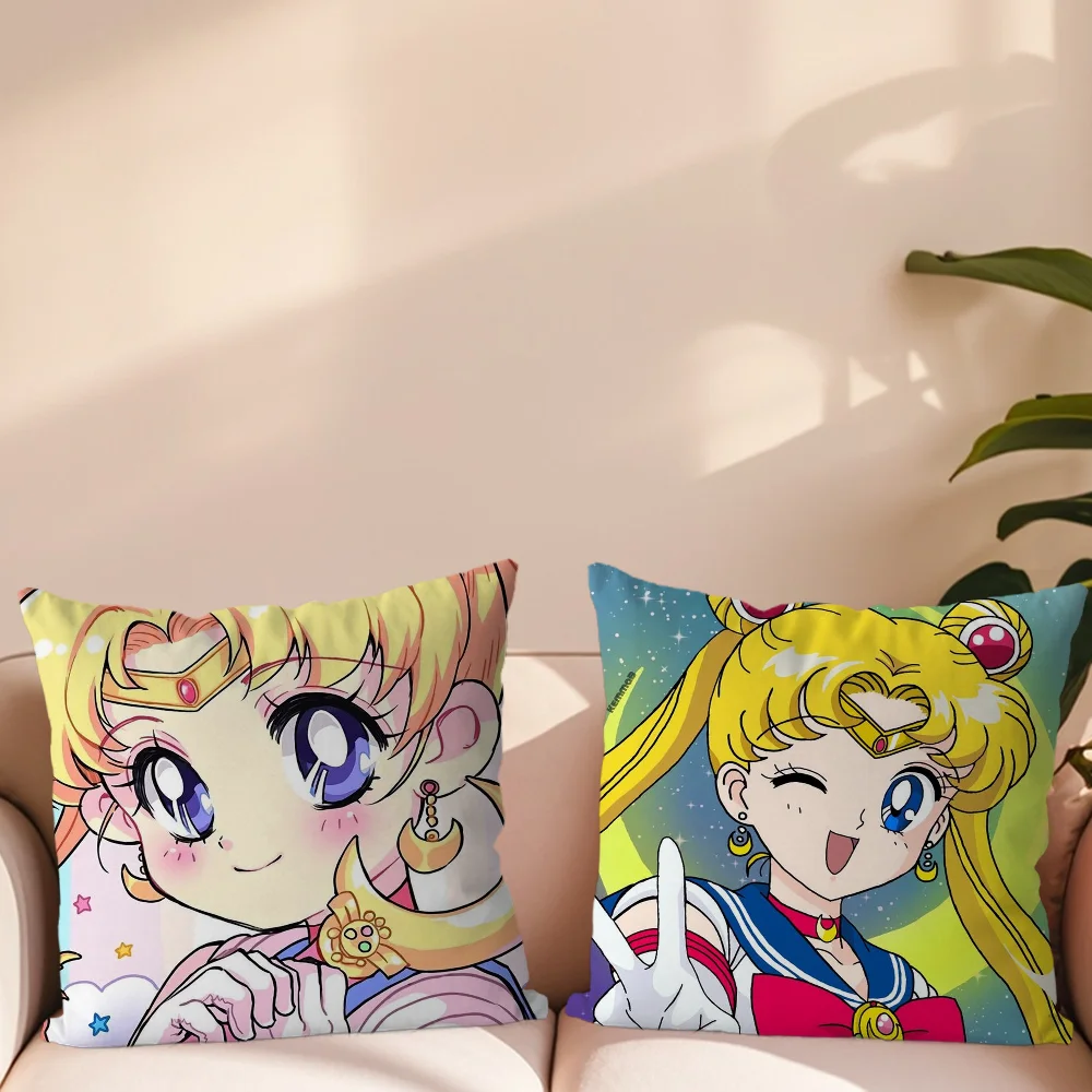 Pillow Case For Sofa Bedroom Living Room Office Bedside Table Backrest Cushion Anime S-SailorS Cute M-Moon-S Printing Square