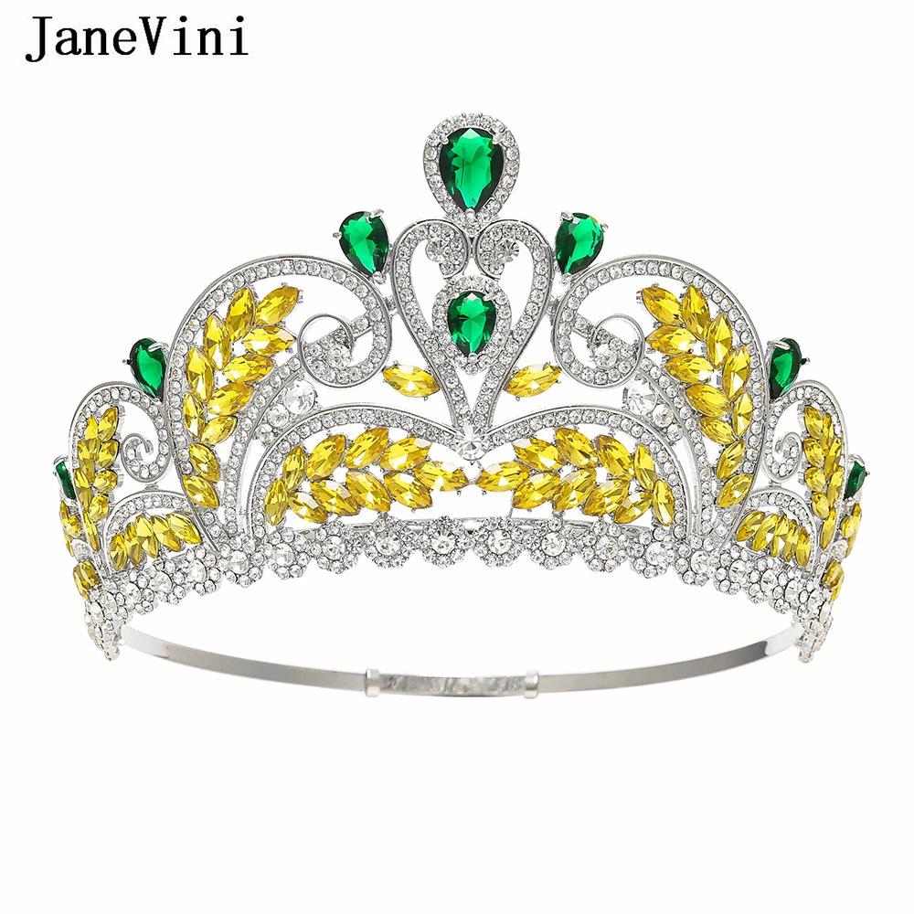 JaneVini 2024 Sparkly Crystal Zircon Bride Wedding Crown Luxury Bridal Hair Jewelry European Women Queen Tiaras Crowns Headdress