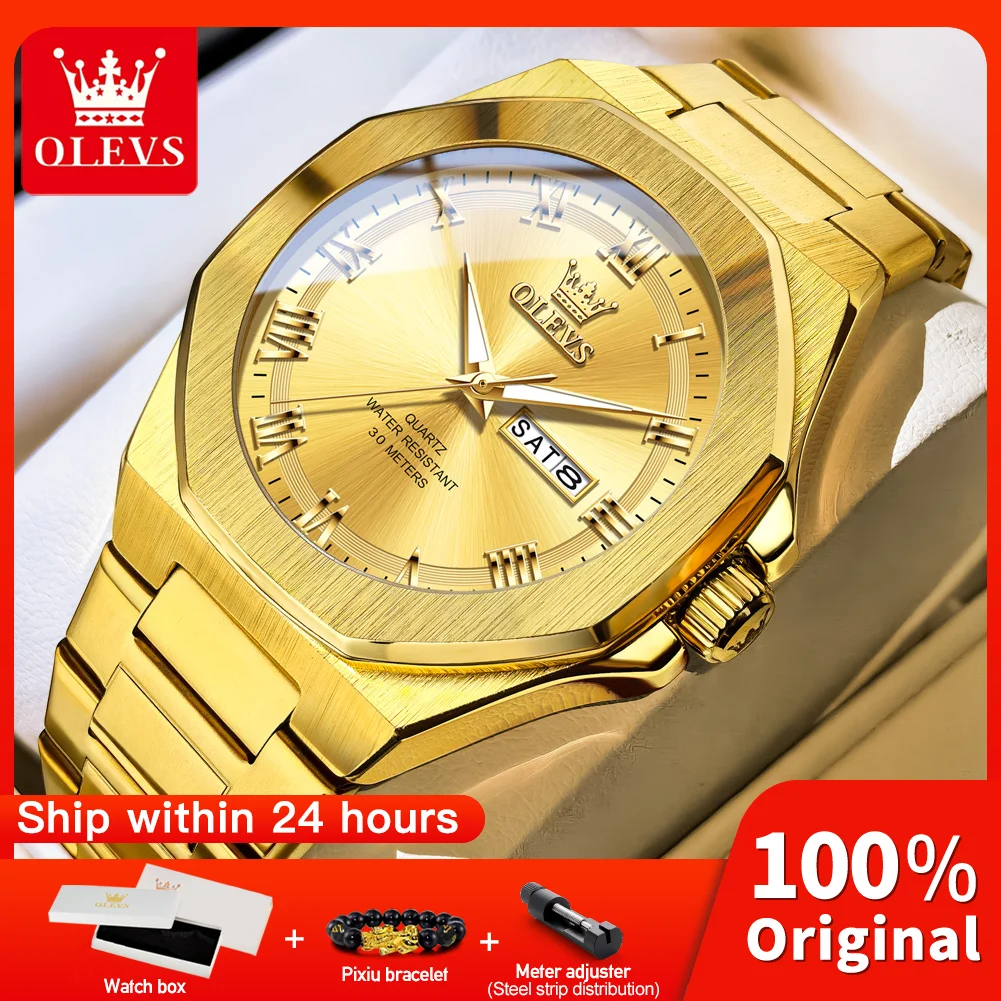 

OLEVS 3727 Men Watch Octagonal Rhombus Design Quartz Movement Butterfly Double Snap Night Light Function Waterproof Watch