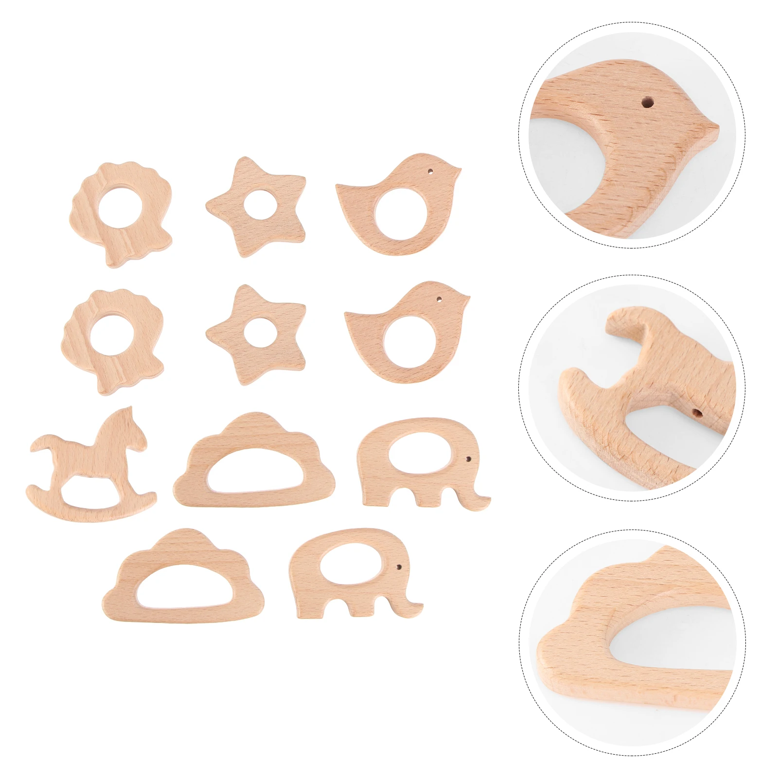 11 szt. Drewnianych Gryzaków dla Niemowląt w Kształcie Zwierzątek z Kreskówek, Gryzak Sensoryczny Uspokajający do Gryzienia dla Niemowląt i Małych Dzieci, na Ząbkowanie
