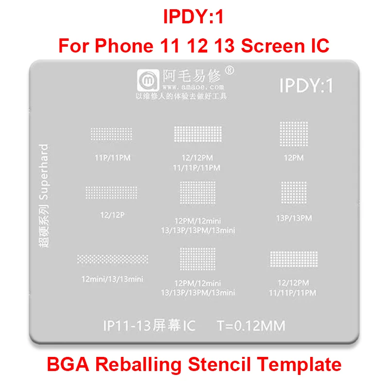 Amaoe IPDY1 BGA schermo LCD IC Reballing Stencil Template per iPhone 11 12 13 Pro Max Mini Tin Planting strumento di riparazione della rete di saldatura