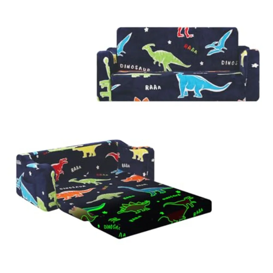 

Couch Extra LargeGlow in the Dark 2-in-1 Folding Sofa Bed for Boys 2 Seats Convertible Sleeper Lounger Toddler Couch for Bedroo