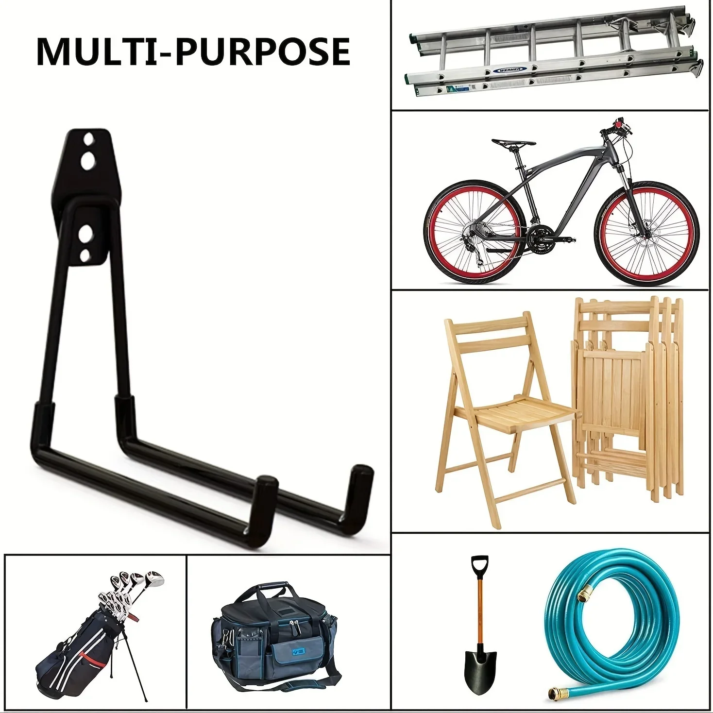 4 Pack Heavy-Duty Garage  - Multi-Purpose Wall Mount  Solution for Organizing Power Tools, Ladders, Bikes, Ropes, and More - Dur