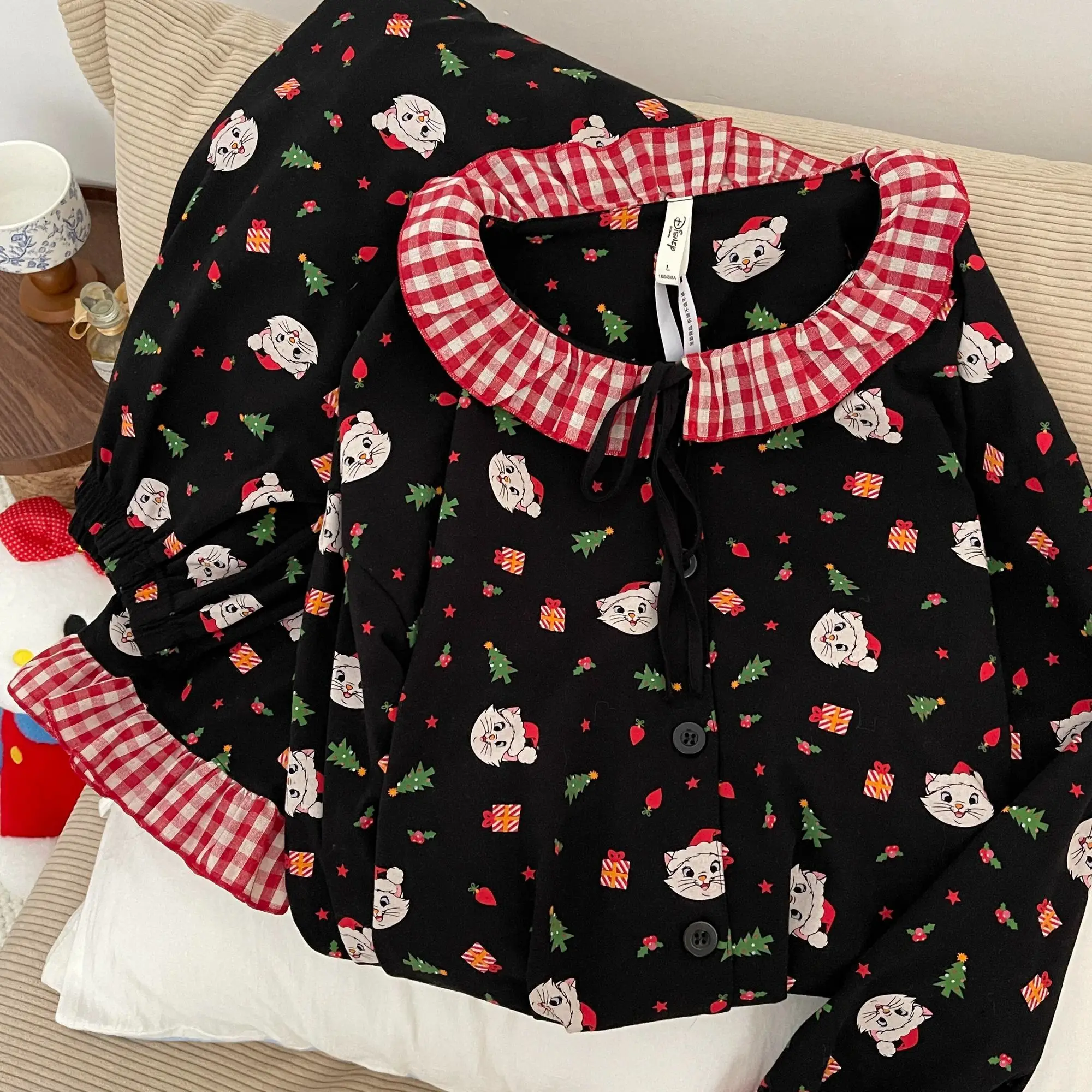 

Women Spring Sweet Pajamas Set Korean Soft Comfortable Sleepwear Long Sleeve Lapel Homewear Female Cartoon Tulip Loungewear