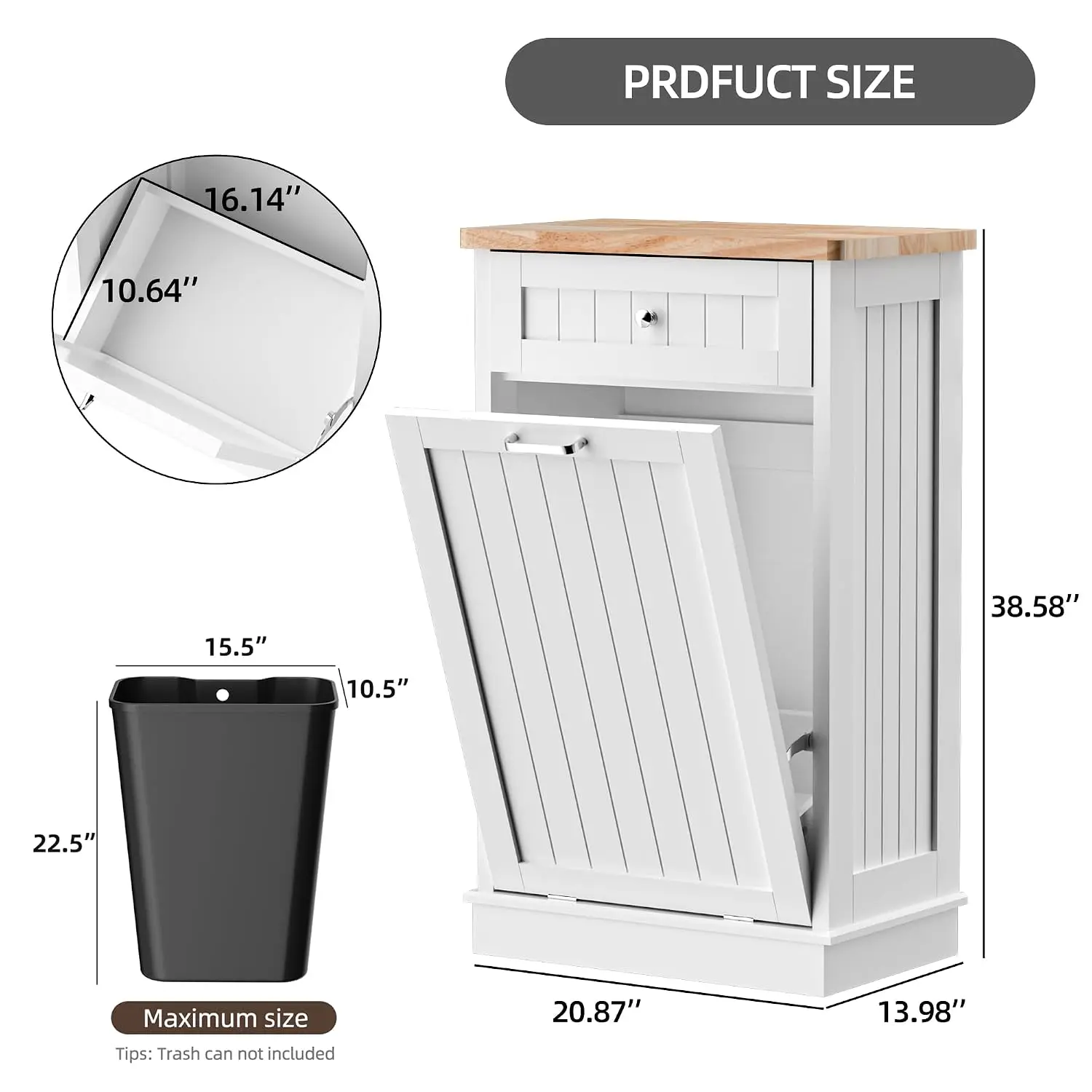 13 Gallons Tilt Out Trash Cabinet,for Kitchen Living Room, White