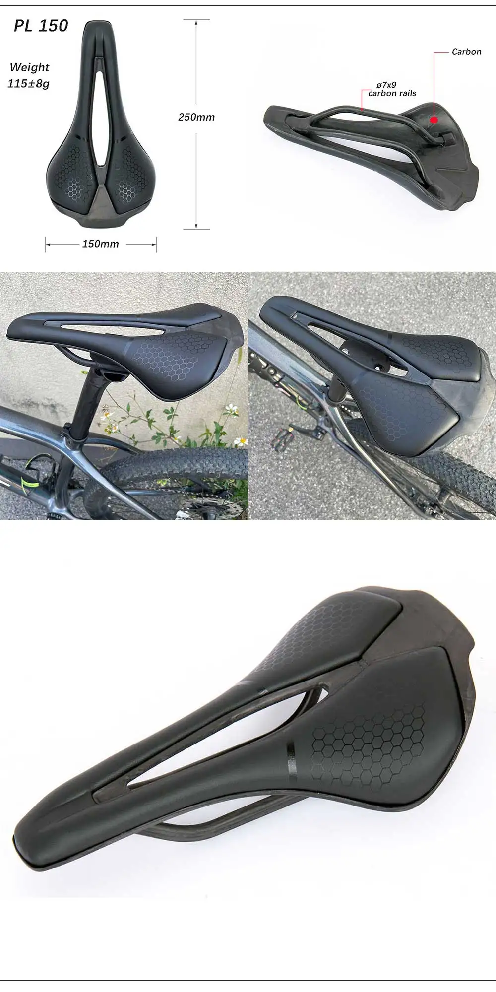 ELITAONE 3D-Gedruckter Ultraleichter Sattel, Carbon-Sattel mit Carbon-Schienen, MTB Carbon-Sattel 160g – Detail 17
