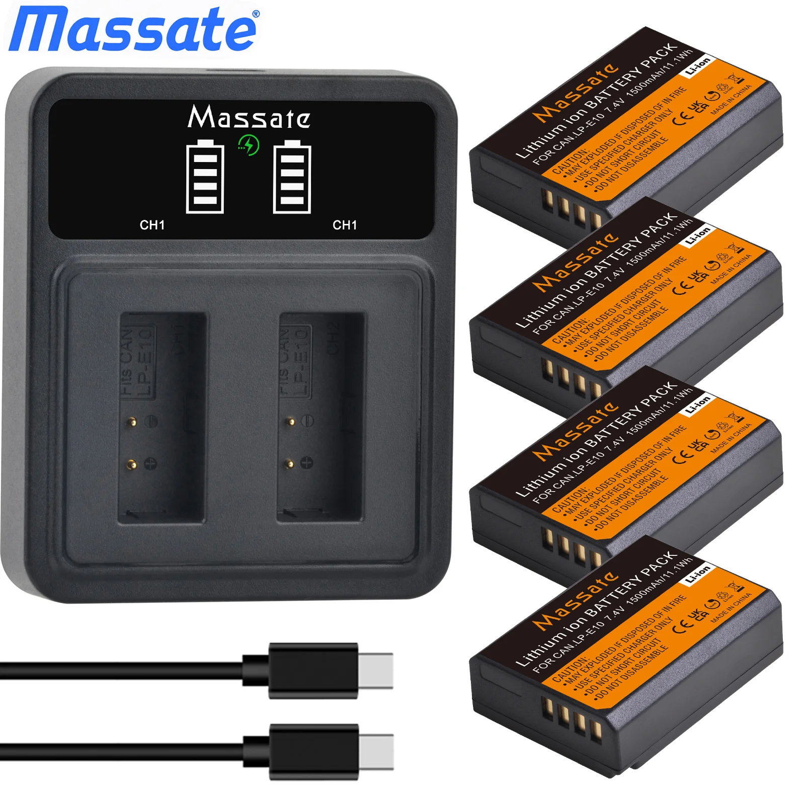 

Massate 1500mAh LP-E10 LPE10 LP E10 Battery +Dual USB Charger for Canon EOS Rebel T3 T5 T6 X50 X70 1100D 1300D 1200D 2000D 3000D